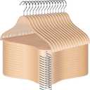 JS HANGER Wooden Coat Hangers, 30 Pack Light Weight Wood Coat/Suit Hangers with Non-Slip Pant Bar, Natural Finish