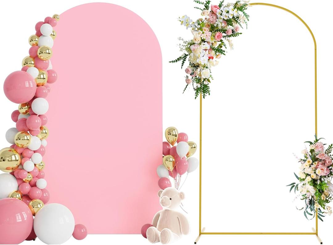 Wokceer 7.2 FT Wedding Arch Backdrop Stand and Arch Cover Metal Arch Stand with Arch Stand Cover for Birthday Party Wedding Ceremony Bridal Baby Shower Event Decor (Pink)