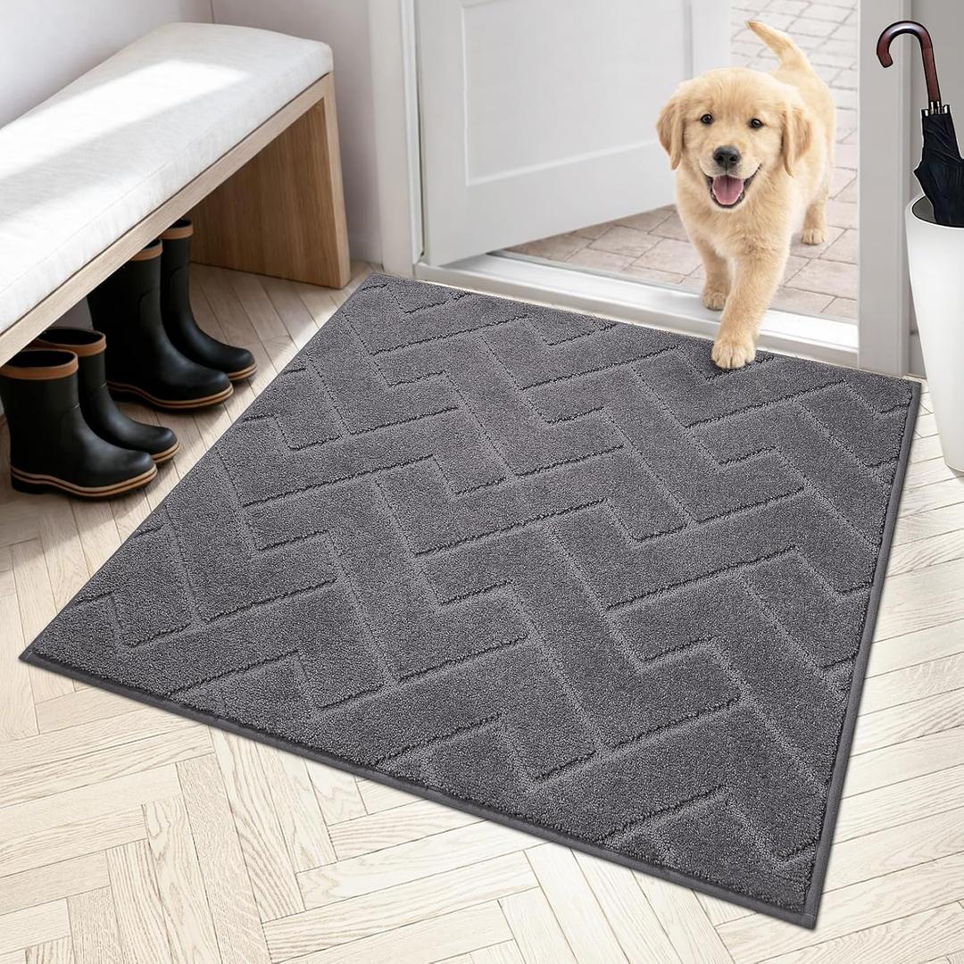 PURRUGS Dirt Trapping Door Mat Indoor Entrance, 36" x 36", Grey