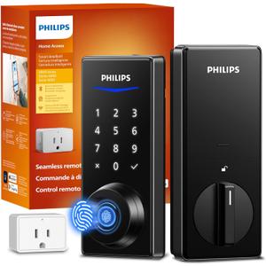 Philips Wi-Fi Smart Door Lock, Keyless Entry Door Lock with App Control,Fingerprint ID,Auto Lock,Keypad Deadbolt with Wi-Fi Bridge Adaptor,Smart Locks for Front Door-Matte Black