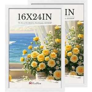 16x24 Poster Frame 1 Pack, Textured White Solid Wood Picture Frame, Wall Hanging