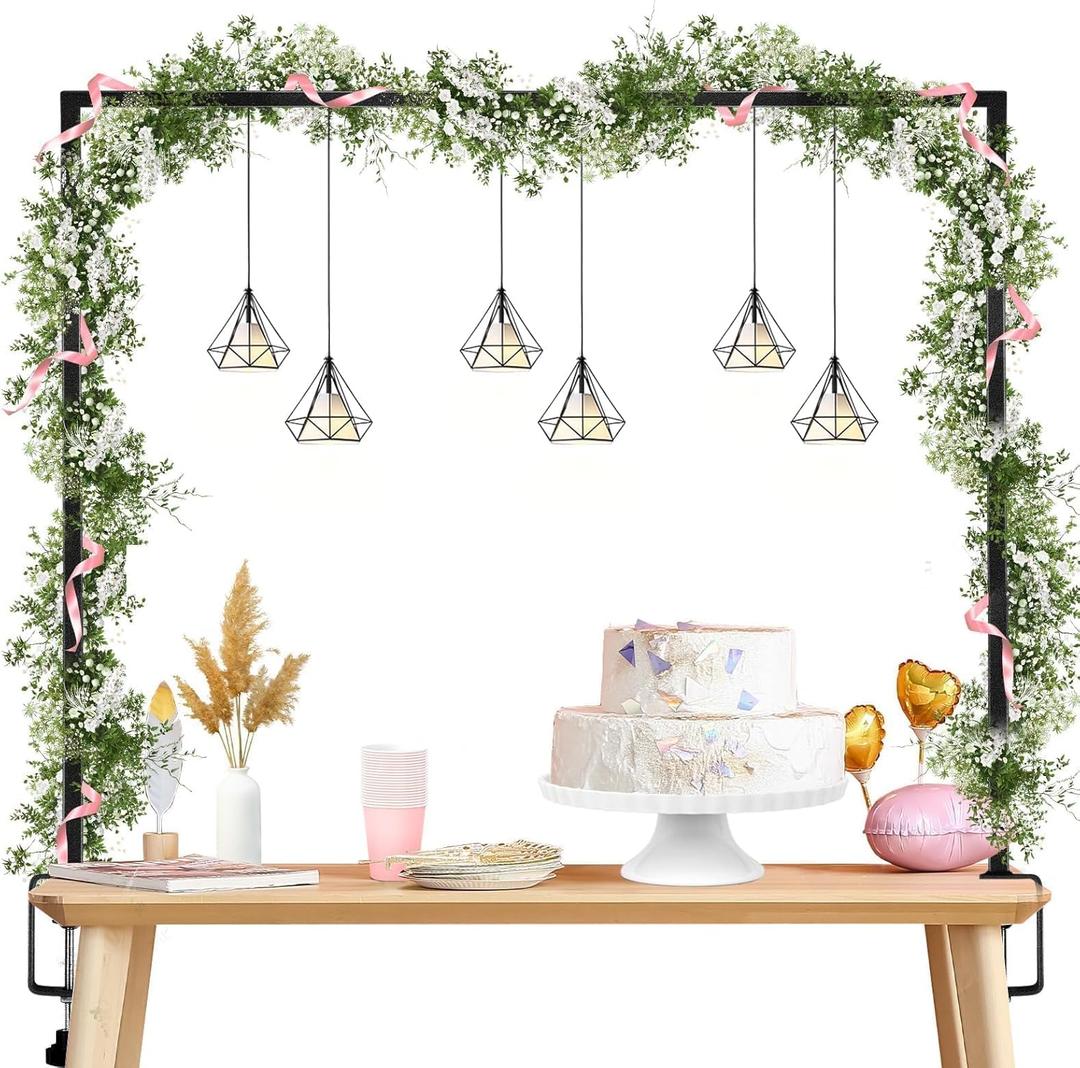 WYTAOHZL Over The Table Rod Stand with Clamps Adjustable 13''-42'' Tall 29"-98" Length Metal Table Rod Arch Hanging Stand for Wedding Birthday Party Decoration,Black