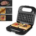 SUNVIVIPRO 3 in 1 Electric Sandwich Maker, Panini Press Grill and Waffle Iron Set, Grill and Sandwich Press with Removable NonStick Plates, Indicator Lights & Cool Touch Handle, 750W, Black