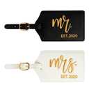 Couples Luggage Tags Set, PU Leather Embroidered Bag Tags for Suitcases & Travel Bags, Matching Travel Tag Wedding Gift (Mr Mrs-Black White Gold-2020)