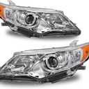 Headlights Fit for 2012-2014 Toyota Camry Pair Headlamp Replacement Kit Chrome Housing Amber Reflector LH+RH (Chrome / Amber)