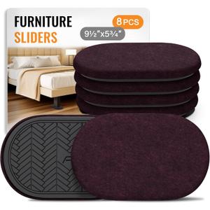Furniture Sliders for Hardwood Floors Felt-8 Pack 9-1/2" Oval Reusable Furniture Slider with Extra Thick Design - Heavy-Duty Furniture Movers - Black Felt Sliders Effortless Moving