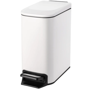 Cesun Small Bathroom Trash Can with Lid Soft Close, Step Pedal, 6 Liter / 1.6 Gallon Stainless Steel Slim Garbage Can for Bedroom, Diaper Waste Basket with Removable Inner Bucket (White)