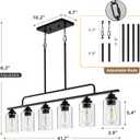 Dining Room Light Fixture - Black 6-Light Farmhouse Chandelier Kitchen Island Lights Fixtures Modern Linear Chandeliers Hanging Pendant Lighting Over Table for Dining Room