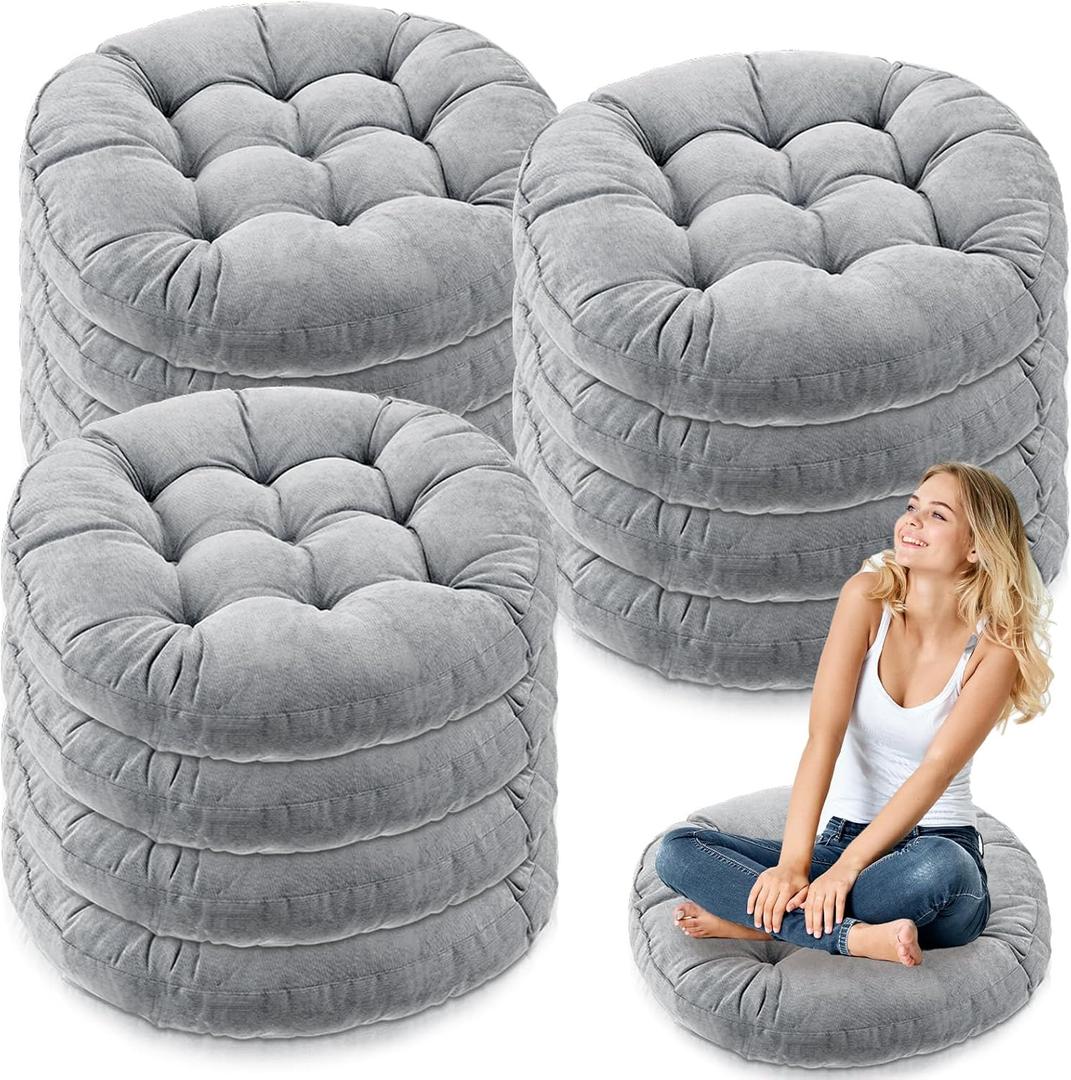 Jerify Floor Pillow Cushions Large Round Square Large Meditation Floor Pillow for Classroom Adult Meditation Picnic Party Seating Learning Daycare School(Round,Light Gray,12 Pcs)