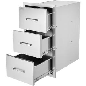 VEVOR Outdoor Kitchen Drawers 16" W x 28.5" H x 20.5" D, Flush Mount Triple Access BBQ Drawers with Stainless Steel Handle, BBQ Island Drawers for Outdoor Kitchens or BBQ Island Patio Grill Station