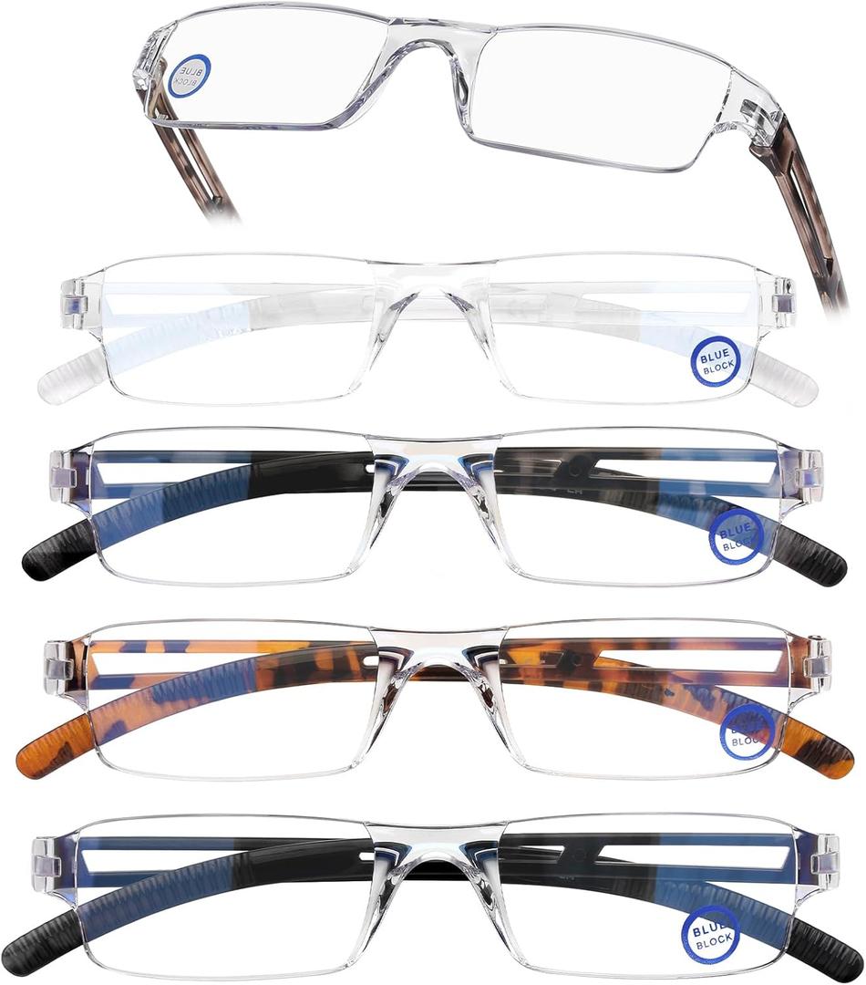 AQWANO 5 Pack Rimless Reading Glasses Women Men Blue Light Block, Lightweight Clear Frames Computer Readers Anti Glare, 2.50