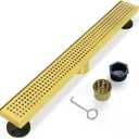 Linear Shower Drain, 32 inch Gold Drain with Removable Grate Cover, Brushed 304 Stainless Steel Shower Floor Drain, Linear Drain with Hair Strainer and Adjustable Feet