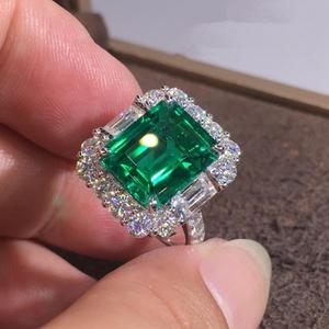 5ct Emerald Square Ring for Women 925 Sterling Silver Green Ring for Women Promise Ring for Her Cubic Zirconia Cocktail Rings CZ Diamond Engagement Ring Anniversary Valentine's Day Size 6-109