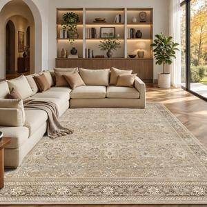 Schweek 8x10 Washable Area Rugs Khaki Vintage Carpet Non Slip for Bedroom