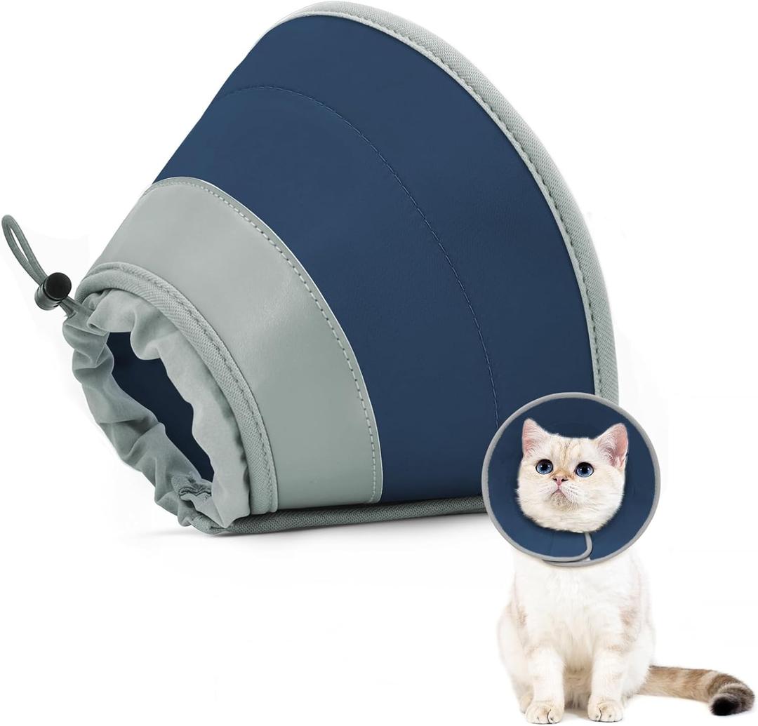 Cat Cone Collar Soft to Stop Licking, Adjustable, Foldable Lightweight Kitten Cones After Surgery Recovery for Cats & Kittens, Cat Cone Alternative (Solid Blue, S(Neck Girth:5"-9"))