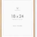 18x24 Poster Frame, Solid Oak 18x24 Poster Frames Matted to 16x20, 24x18 Natural Wooden Frame Horizontal or Vertical Wall Mounting, Set of 1