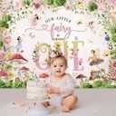 Mocsicka Fairy 1st Birthday Backdrop 7x5ft Princess Girl Happy First Mushroom Fairy Birthday Background Little Flowers Fairy Tale Wonderland Birthday Party Decoration Banner (Pink)