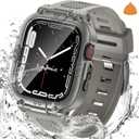 Goton 3 in 1 Waterproof Case with Band for Apple Watch with Built-in Tempered Glass Screen Protector 45mm, 360 Shockproof Bumper Face Cover with Band for Apple Watch Series 9/8/7, 45mm (Titanium)