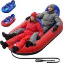 QPAU 2-Person Inflatable Snow Tube with Dual Backrests & Tow Rope, Heavy Duty Canvas-Covered Blow Up Snow Sled with Handles, Fast Inflation Air Valves, Premium Snow Tubes for Kids & Adults