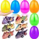AMENON 6 Pack 4.6" Large Easter Eggs Filled with Dinosaur Pull Back Car Toys, Easter Basket Essential Stuffers,Eggs with Toys Inside Pull Back Vehicles for Kids Toddlers Boys Girls Party Favors Gifts