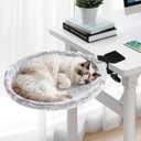 Uross Cat Desk Bed - 180 Rotating Soft & Comfortable Rabbit Fur Bed, Modern Indoor Cat Nest Furniture for Office Desks and Game Tables, Island Table-Supports 50 lbs-(Lightgrey)