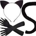FUEAWIM Cat Ears and Tail Glove - Black Cat Costume Accessories for Women - Halloween Cosplay