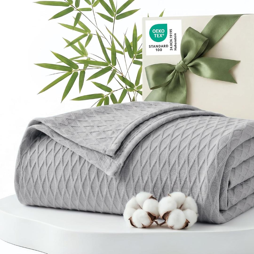 Bedsure Cooling Blanket of Rayon Derived from Bamboo - Lightweight Breathable Cotton Blankets Queen Size for Hot Sleepers, Luxury Throws for Bed, Couch and Sofa, Grey, 90x90 Inches