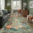 DCX Vintage Floral Rug 4x6, Washable Sage Green Rug for Living Room, Kid & Pet Friendly with Rubber Back Non Slip, Soft Low Pile Carpet, Stain Resistant Rug for Bedroom, Nursery, Dining Room