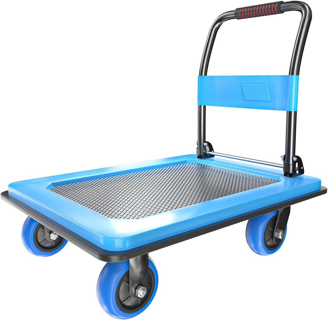 Heavy Duty Platform Truck, Push Cart Furniture Dolly with 1100Lbs Capacity and 5'' TPR 360 Degree Swivel Wheels for Loading and Storage 36x24Inch (Blue)