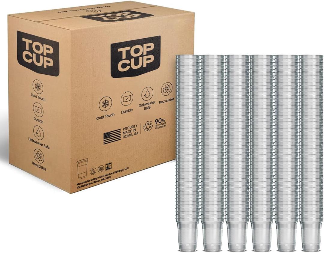 Top Cup Bulk Aluminum Party Cups, Stealth Design, 16oz, 600 Count | Made in the USA, Colder, Durable, Reusable, Recycleable, Dishwasher Safe, 16oz - 600ct( 30 Packs)