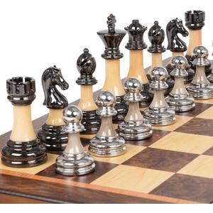 Luxury Large Chess Set 17 Inch Wooden Chess Board with Metal and Acrylic Chess Pieces, 3.5" King, 2 Extra Queens, Foldable Tournament Chess Set for Adults and Kids, Gift Display Chess Game Collection