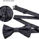 YOHOWA Mens Bow Tie Set Paisley Pre-tied Bowties Adjustable with Handkerchief Cufflinks Gold Ring Set Wedding Prom Party