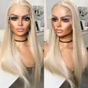 Ash Blonde Lace Front Wig, 22-Inch Long Straight Synthetic Hair, Pre-Plucked Hairline, Easy to Install, Lightweight and Breathable