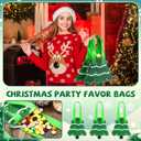 Yoojahow 24 Pcs Christmas Tree Gift Bags Small Non Woven Reusable Xmas Tree Shaped Treat Bags with Handles for Christmas Goodie Candy Snack Gift Xmas Party Supplies Class Favors Decor