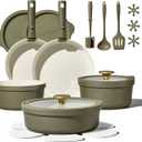 Carote 21pcs Ceramic Cookware Set with Detachable Handles, Pots and Pans Set Non Stick, RV Kitchen Cooking Pot and Pan, Dishwasher Safe, Non-toxic Induction Cookware PFAS and PFOA Free, Green