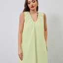 Livtany Women's Scoop Neck Babydoll Cute Mini Dress Flowy Sleeveless Short Dress Ruched Loose Fit Summer Dresses with Pockets (Green), L