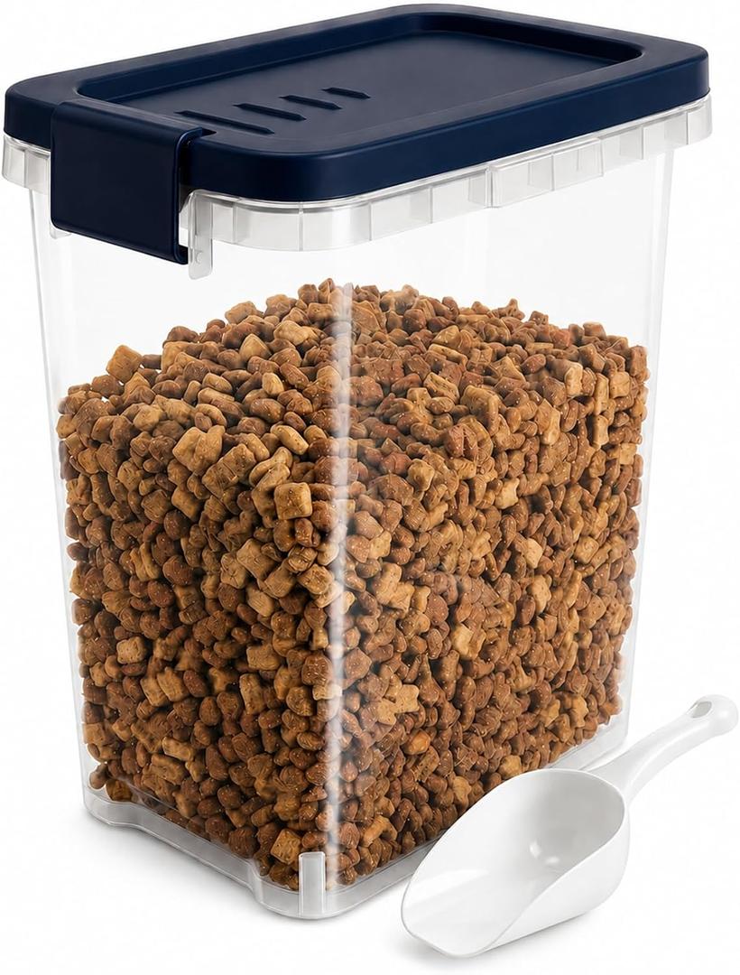 5-10 Lbs Airtight Cat Dog Food Storage Container with Buckle-Lock Lid & Scoop - 8QT Compact Pet Food Container for Dog, Cat, Bird Seed, Chicken - Dry Food Storage Bin Container for Rice, Cereal, Flour