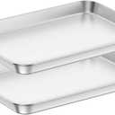 Baking Sheets 2 Pieces, Bastwe Cookie Sheets Set Stainless Steel Baking Pans Toaster Oven Tray Pans, Rectangle Size 12 × 10 × 1 inch, Rustproof & Healthy & Easy Clean & Dishwasher Safe