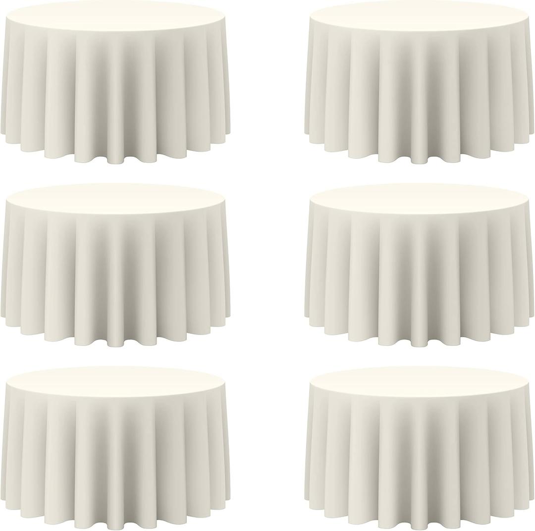 BRILLMAX 6 Pack Ivory Round Tablecloths 120 Inch for 60 Tables - 150 GSM Polyester Fabric, Floor Length Drop, Water, Stain & Wrinkle Resistant Cloth Cover for Wedding Reception Banquet Dining