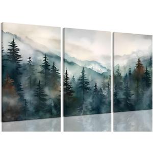Bwodke Pine Forest Mountain Canvas Wall Art Set of 3, 16x24 inch