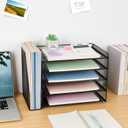 OPNICE Desk Organizer, 5-Tier Paper Organizer Letter Tray with Magazine Holder, Office Desk Accessories & Workspace Organizers, Desktop File Organizer for Office Supplies Storage, Black