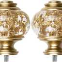USFOOK 2 Pack Window Treatment Finials for 1 or 7/8 Inch Curtain Rods, Gold Drapery Rods Replacement Finials with M6 Screws(1/4 in), Translucent Finials Embedded with Gold Foil