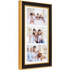 Suede 8x16 Picture Frame Display 3 Opening 5x7 Picture Frames Collage Wall Decor with Mat, Multi Photo Frame for Plexiglass, Wall Decor, Pack of 1, Black