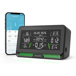 10-in-1 Air Quality Monitor with WiFi App Alerts | CO2, PM2.5, HCHO, TVOC Detector | 6.1" HD Display & 2Y Data Storage | Wall/Desk Mount for Home, Office, School (Black)