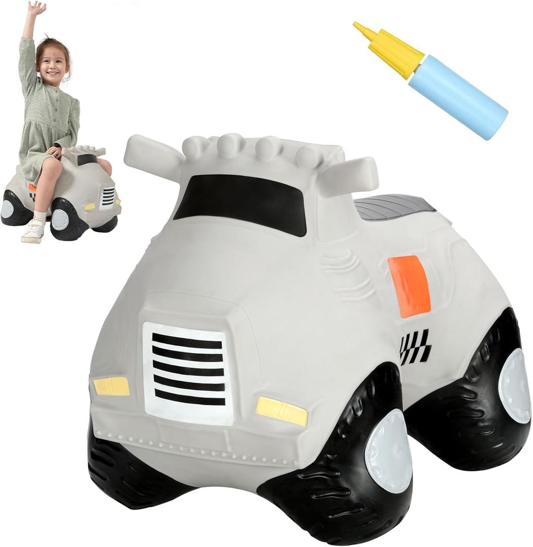 INPANY Kids Car Bouncy Hopper Toys, Toddlers Ride on Car, Inflatable Hopping Toys, Bouncing Buddies, Rubber Bouncer, Outdoor Indoor Birthday Gifts Toy for 2 3 4 Yr Girl Boy, Grey
