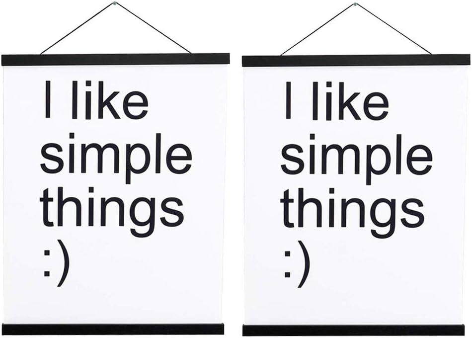 2 Pack Magnetic Poster Hanger Frame, 30x40 30x20 30x24 Light Wood Wooden Magnet Canvas Artwork Print Dowel Poster Hangers Frames Hanging Kit (Black, 30", 2 Packs)
