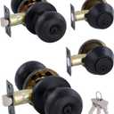 (2 Pack) All Keyed Identical Deadbolt Door knob Single Cylinder Deadbolt Lock Combo Set, Classic Matte Black Exterior Door Knobs with Deadbolt Entrance and Front Door Lock
