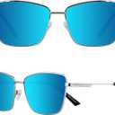 MAXJULI XL Size Extra Large Polarized Sunglasses 151 MM for Big Wide Heads Women Metal Glassess 8815 (Silver+ice Blue)