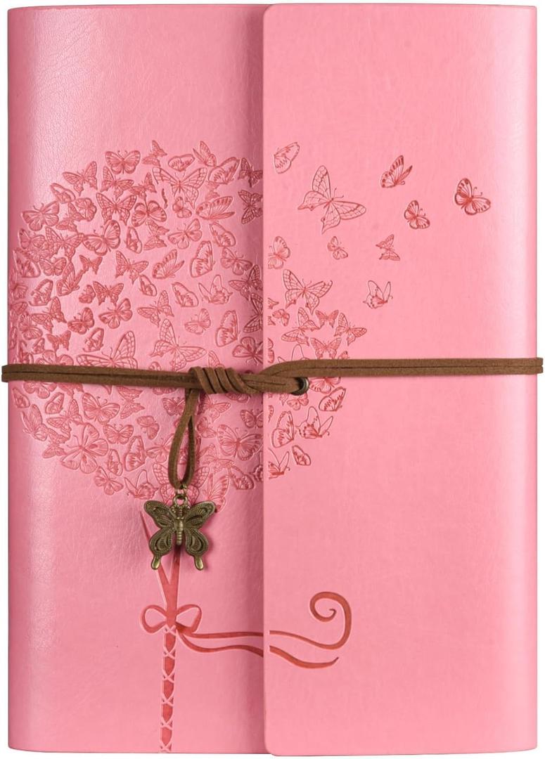 OMEYA Leather Journal Notebook, Refillable Writing Journal Diary Planner, Gifts For Women,Men, Girls, Sister, Friends (Pink, A5-9.3''6.3'')