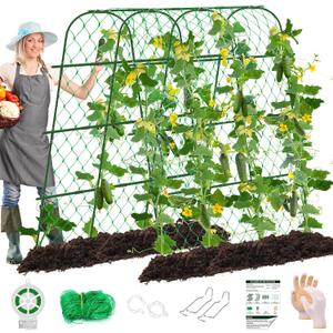 65"65" Upgrade Heightened Cucumber Trellis for Raised Bed, U-Shape Garden Trellis for Climbing Plants Outdoor, Adjustable Metal Arch Vegetables Trellis with Climbing Net for Tomato, Bean ,Grape ,Zucchini